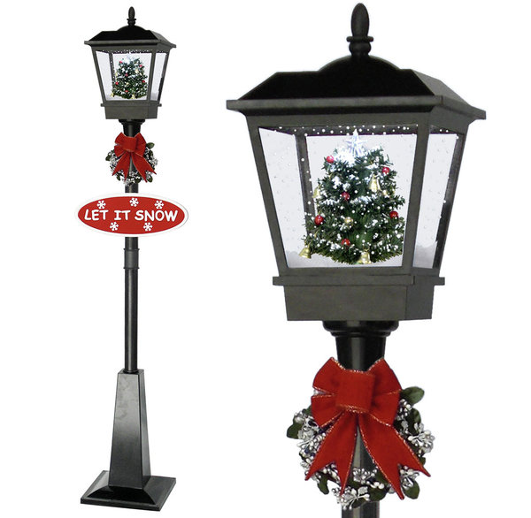 Schneiende LED Laterne, schwarz, 180cm hoch, Motiv Weihnachtsbaum
